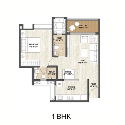 Boston Floor Plan - 1BHK
