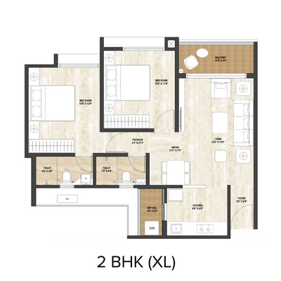 Boston Floor Plan - 2 BHK (XL)