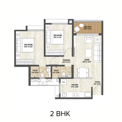 Boston Floor Plan - 2 BHK