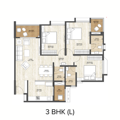Wellington Floor Plan - 3BHK (l)