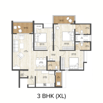 Wellington Floor Plan - 3BHK XL
